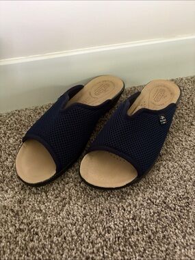 Women's Navy Mesh Open-Toe Slide Sandals